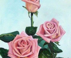 Розовые розы, бумага 20х30см, гуашь, 2011...