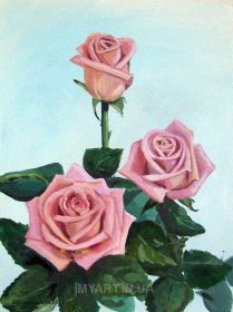 Розовые розы, бумага 20х30см, гуашь, 2011